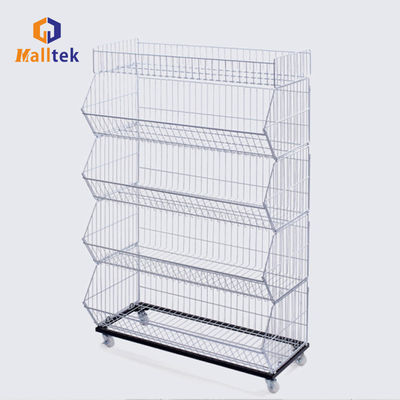 Customized Supermarket Rolling Metal Wire Container Promotion Mesh Cage With Wheels