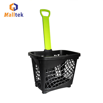 43L Capacity Supermarket Telescopic Handle Plastic Shopping Baskets With Wheels