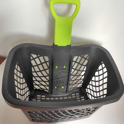 43L Capacity Supermarket Telescopic Handle Plastic Shopping Baskets With Wheels
