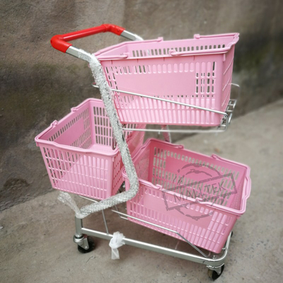 Colorful Three Basket Supermarket Shopping Trolley For Grocery 100KG Loading