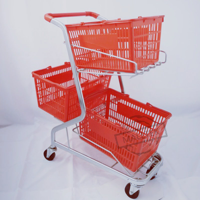 Colorful Three Basket Supermarket Shopping Trolley For Grocery 100KG Loading