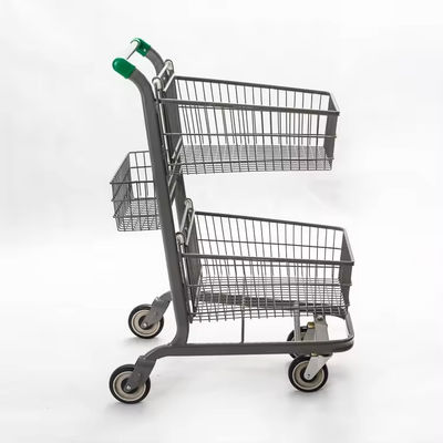 Hot Sale Double Basket Shopping Cart Two layer Storage Supermarket  Trolley