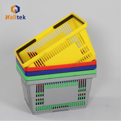 22L Double Hands Supermarket Plastic Basket / Supermarket Hand Basket
