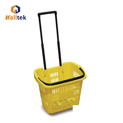 Convenience Store Plastic Rolling Basket With Two Wheels And Design Telescopic Handle In Aluminium