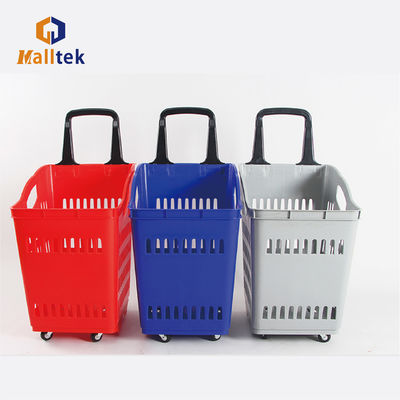 70L Grey Rolling Plastic Shopping Basket With High Capacity