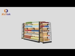 Double Side Supermarket Shelving Wooden Cover Plain Back
